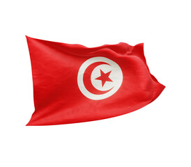 Waving flag of Tunisia isolated on transparent background. 3D rendering