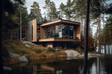 Fototapeta premium house on the river created with Generative AI technology
