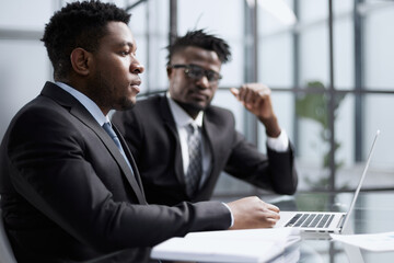 Black hr manager interviewing job candidate. Employment hiring human resources concept