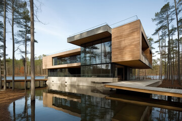 Obraz premium house on the river created with Generative AI technology