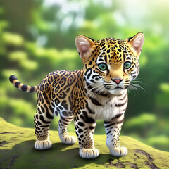 Cute and adorable little jaguar in jungle. Generative AI