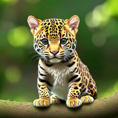 Fototapeta na wymiar Cute and adorable little jaguar in jungle. Generative AI