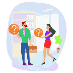 Make choice, decision concept. Businessman doubts, decides, looks for the best solution, 
setting priorities. Questioned employee thinking, analyzing options.
Modern vector illustration to use in your