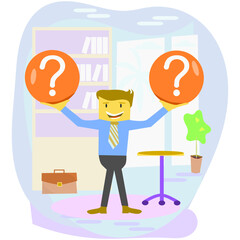 Make choice, decision concept. Businessman doubts, decides, looks for the best solution, 
setting priorities. Questioned employee thinking, analyzing options.
Modern vector illustration to use in your