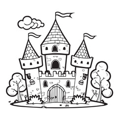 Obraz na płótnie Canvas Beautiful and cute princess castle. Coloring book for children. Vector graphics.