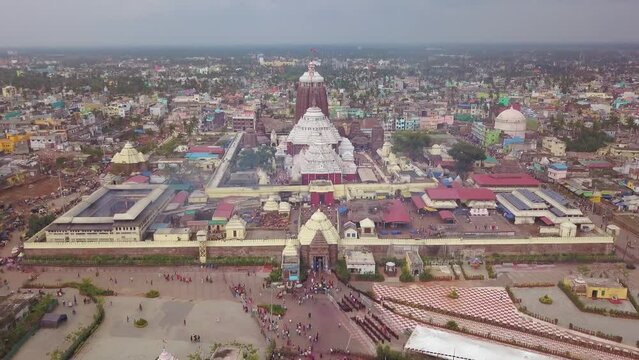 Jagannath Puri ancient temple in India, Odisha, aerial drone view 4k