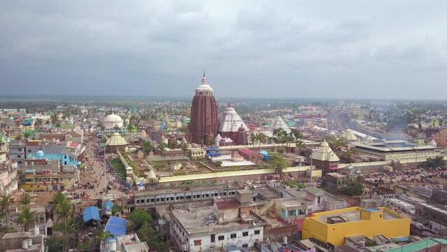 Jagannath Puri ancient temple in India, Odisha, aerial drone view 4k