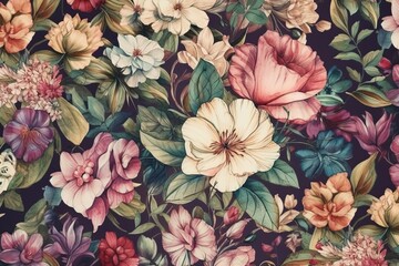 Floral vintage background full pattern watercolor (Ai generated)
