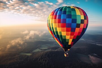 Fototapeta na wymiar Colorful hot air balloon in the sky (Ai generated)