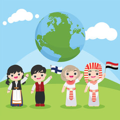 cartoon world autism day national with world planet and puzzle pieces vector illustration.