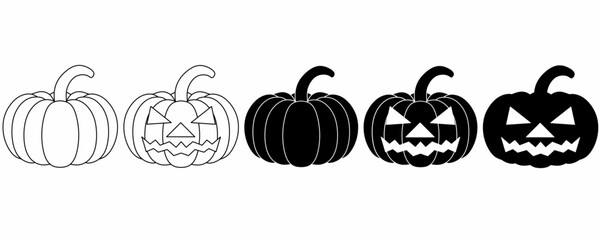 outline silhouette pumkin icon set isolated on white background