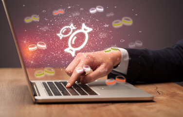 Hand searching for recipes on the internet