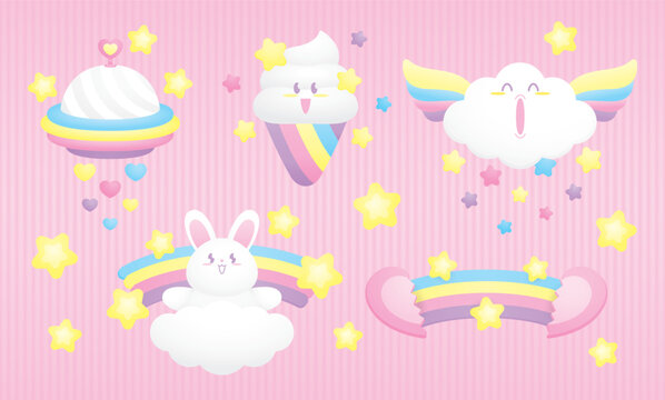 cute kawaii sweet pastel graphic element vector collection