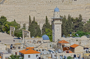 Fototapeta premium Al Aqsa mosque with roofs of the old city Jerusalem Israel