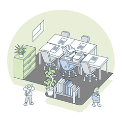 The papers are piled up on only one person's desk, creating an unequal situation.