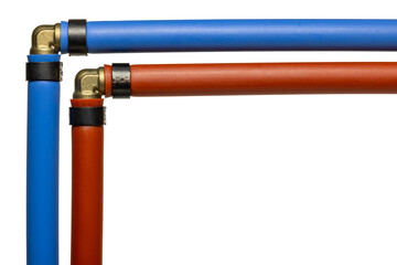 Bue and Red (Hot and Cold) Pex Water Pipe - obrazy, fototapety, plakaty