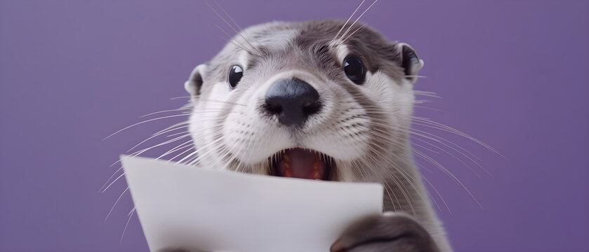 Otter on isolated Lavender color background created with Generative AI Technology