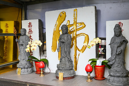 Tucheng District, Taiwan - May 02, 2020: Buddha statue placed outdoors.