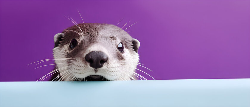 Otter on isolated Lavender color background created with Generative AI Technology