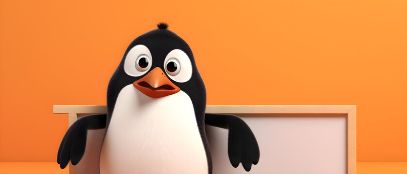 Penguin on isolated Orange color background created with Generative AI Technology