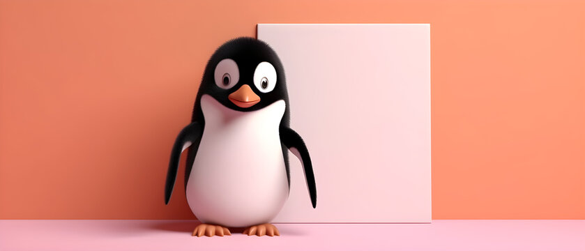 Penguin on isolated Blush Pink color background created with Generative AI Technology