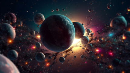 Obraz na płótnie Canvas Planets and galaxy, science fiction wallpaper, Beauty of deep space, Generative AI