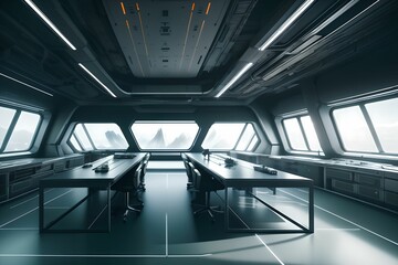 Interior of a sci-fi futuristic medical laboratory. Ai generative.