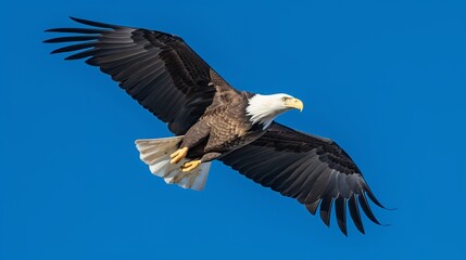 Beautiful Bald Eagle in Flight Against the Blue Sky