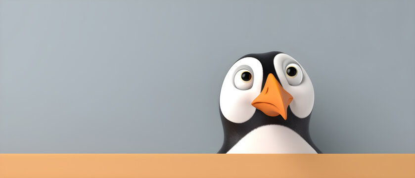 Penguin on isolated Light Gray color background created with Generative AI Technology