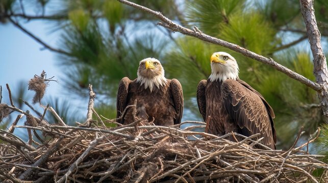 Bald Eagle in its Nest with Eaglets