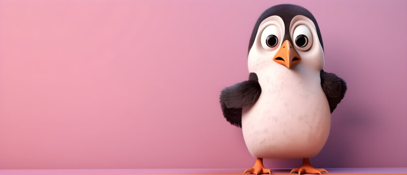 Penguin on isolated Blush Pink color background created with Generative AI Technology