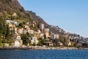 Fototapeta na wymiar Lago di Como, Lake Como, Italy, with Palacio's and water taxi