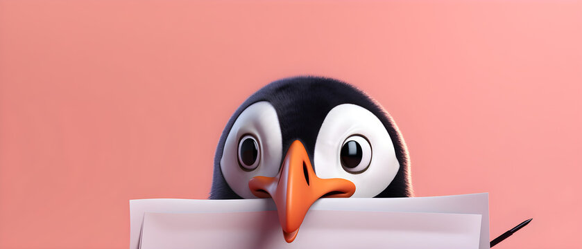 Penguin on isolated Blush Pink color background created with Generative AI Technology