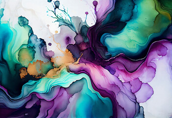 Abstract Marble Alcohol Ink Watercolor Violet Blue Green Watercolor Background