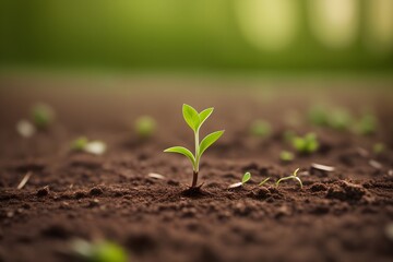 Fototapeta premium A green sprout grows from the ground. Concept for Earth Day, ecology, agriculture, environmental protection. Ai generative.