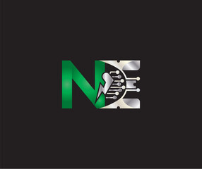 Obraz na płótnie Canvas NE letter Logo Design Green or Silver Color Creative Technology Electric Energy logo