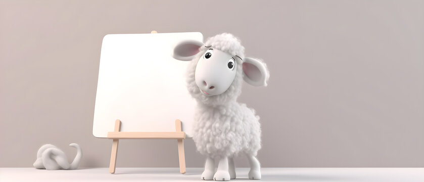 Sheep on isolated Light Gray color background created with Generative AI Technology