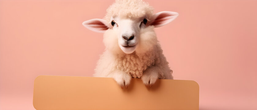 Sheep on isolated Peach color background created with Generative AI Technology