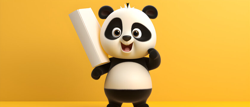 Panda on isolated Butter Yellow color background created with Generative AI Technology