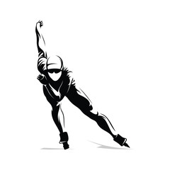 Silhouette of a speed skater vector illustration. Sport emblem. Winter sport vector icon. © jon studio
