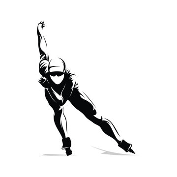 Silhouette of a speed skater vector illustration. Sport emblem. Winter sport vector icon.