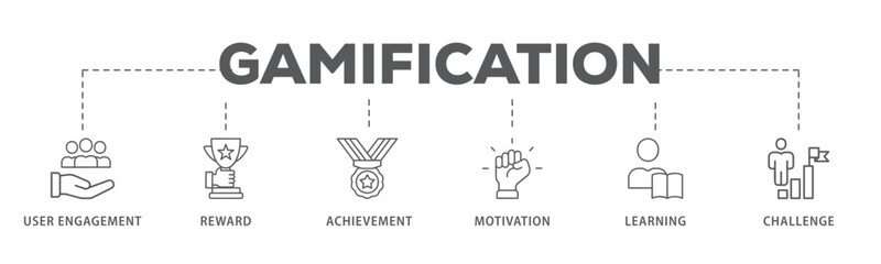 Gamification banner web icon vector illustration concept with icon of user engagement, reward, achievement, motivation, learning, and challenge
