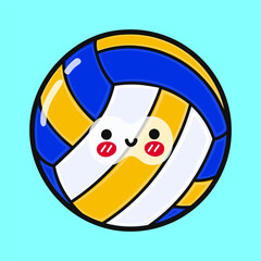 Cute funny volleyball. Vector hand drawn cartoon kawaii character illustration icon. Isolated on blue background. Volleyball ball character concept