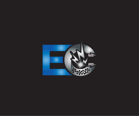Electric Energy abstract EC letter creative logo Technology Design Blue or Silver Color