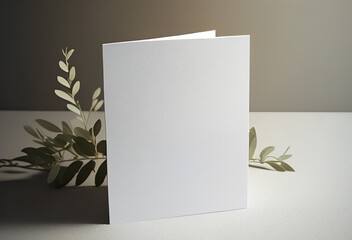 Blank wedding card or invitation letter mock up with natural leaves for decorated background, minimal design card, generative Ai