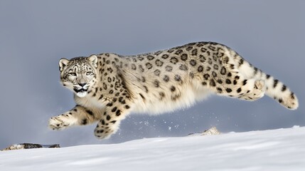 A Snow Leopard leaping through the air