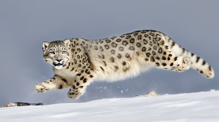 Fototapeta premium A Snow Leopard leaping through the air