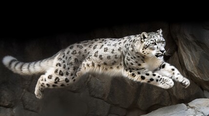 A Snow Leopard leaping through the air