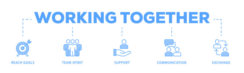 Working together banner web icon vector illustration concept for team management with an icon of collaboration, reach goals, team spirit, support, communication, and exchange
