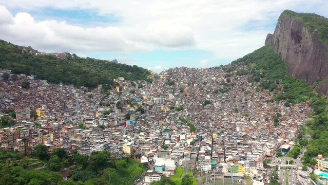 Aerial footage of favela da Rocinha, the Biggest Slum in Latin America. Located in Rio de Janeiro, Brazil